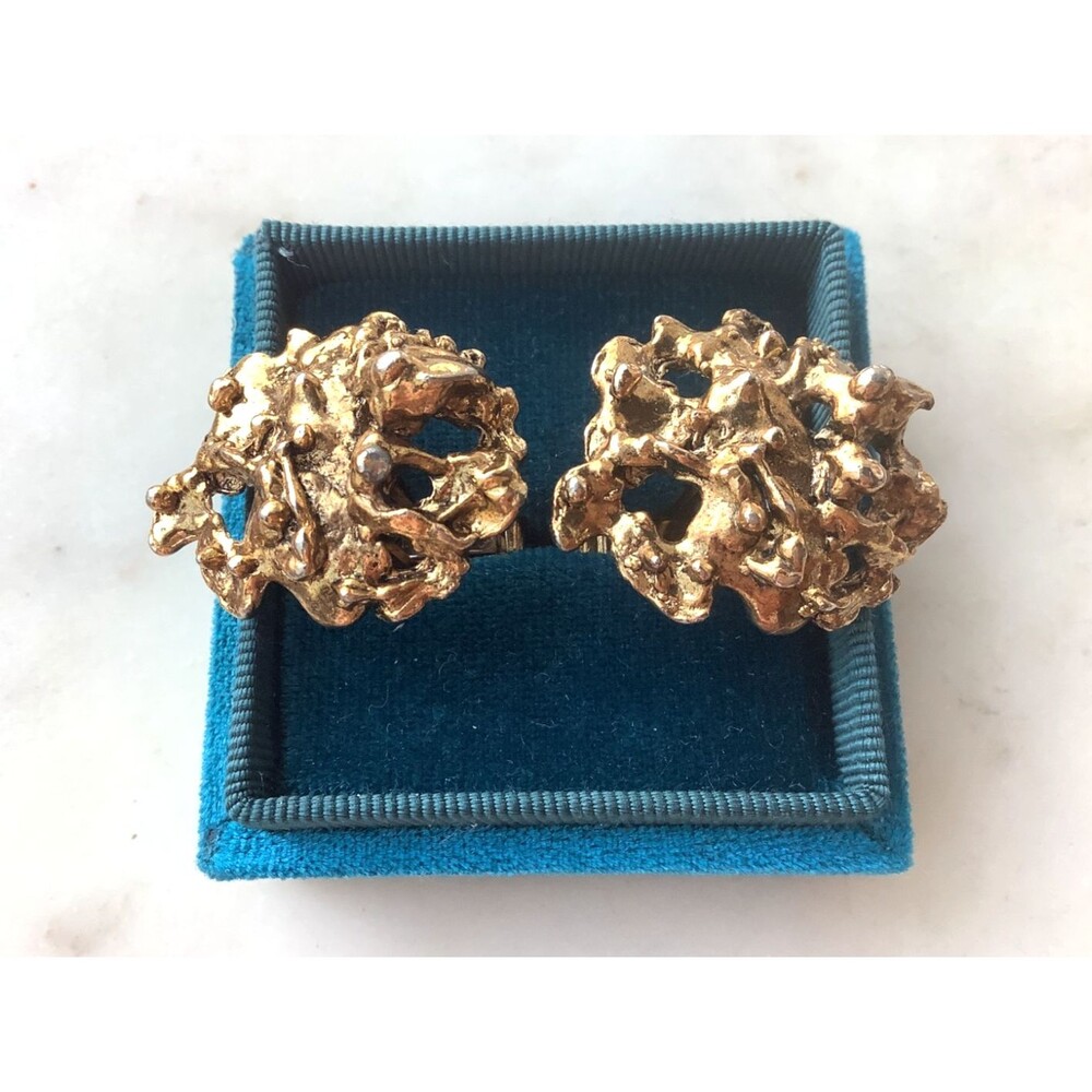 Vintage Harvey Avedon Brutalist Cufflinks MCM Gold Tone Nugget Toggle